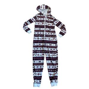 Cabin Fever Pajamas Hooded One Piece Woodland Animals Med Zipper Cozy